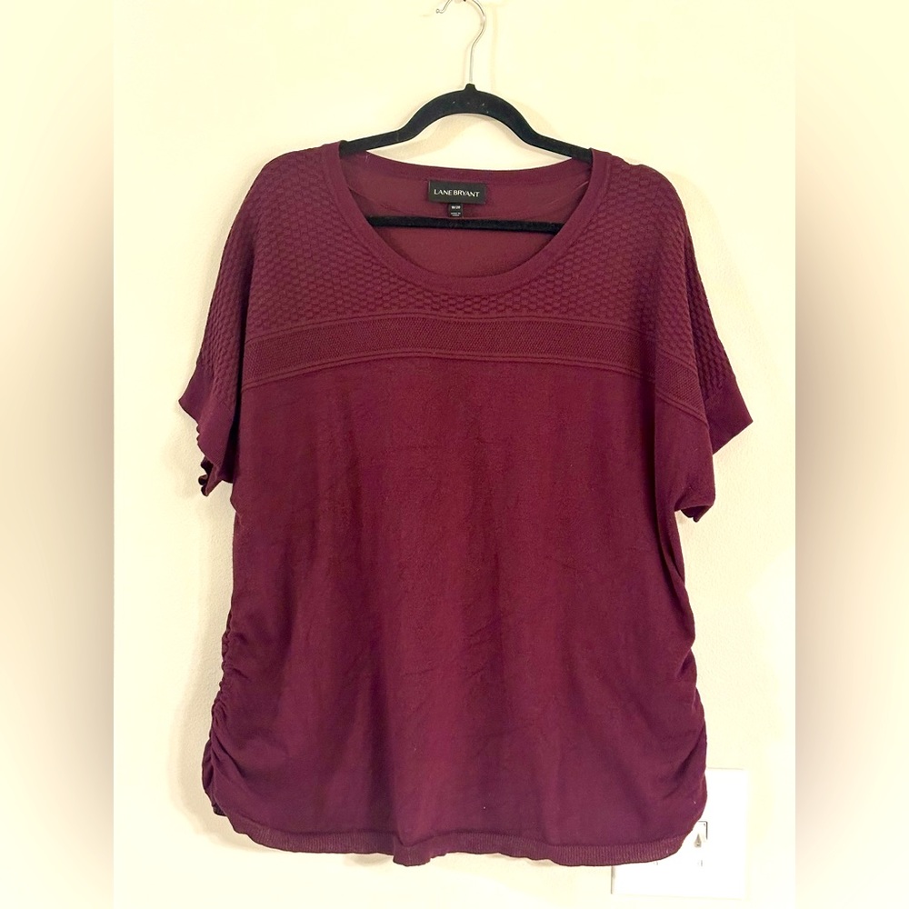 Lane Bryant Short Sleeve Sweater-Burgundy
